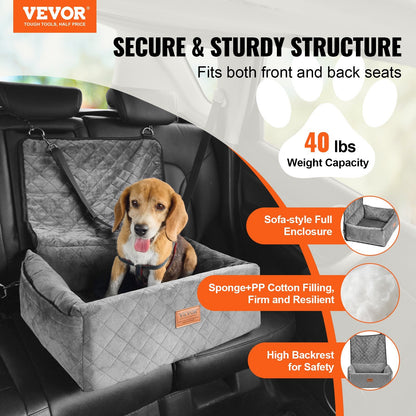 VEVOR Dog Booster Car Seat Pet Car Seat For Small Medium Dog Up To 40 Lbs Gray